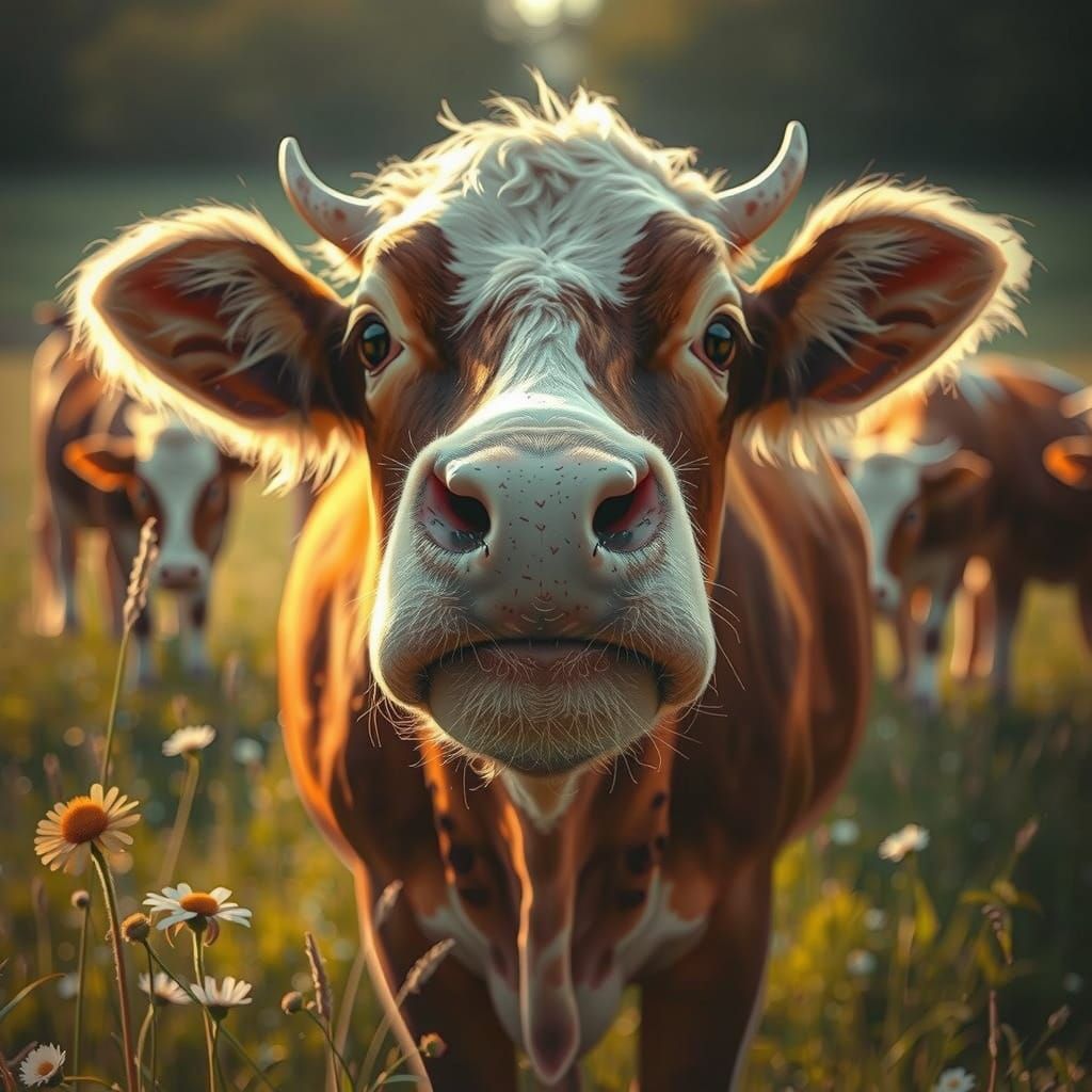 Gentle Cow in Soft Focus, French Impressionist Style