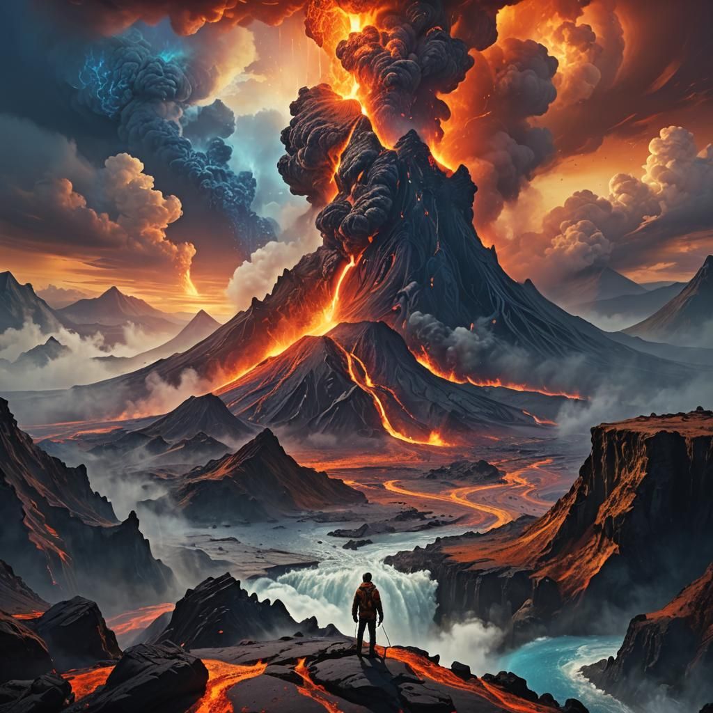 Colossal Volcano Eruption in a Fantasy Landscape