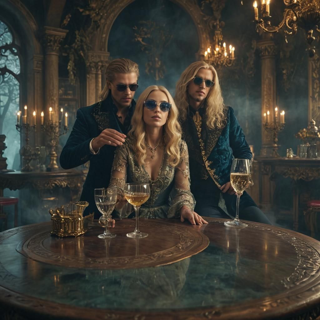 Baroque Fantasy: Champagne Toast in Mystical Forest