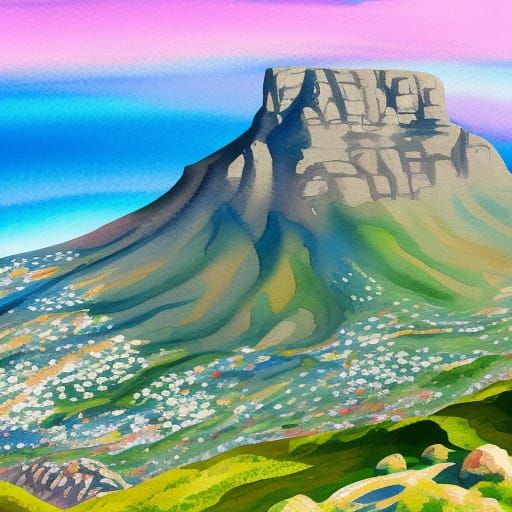 Table Mountain: Gouache and Watercolor Impressionist Paintin...
