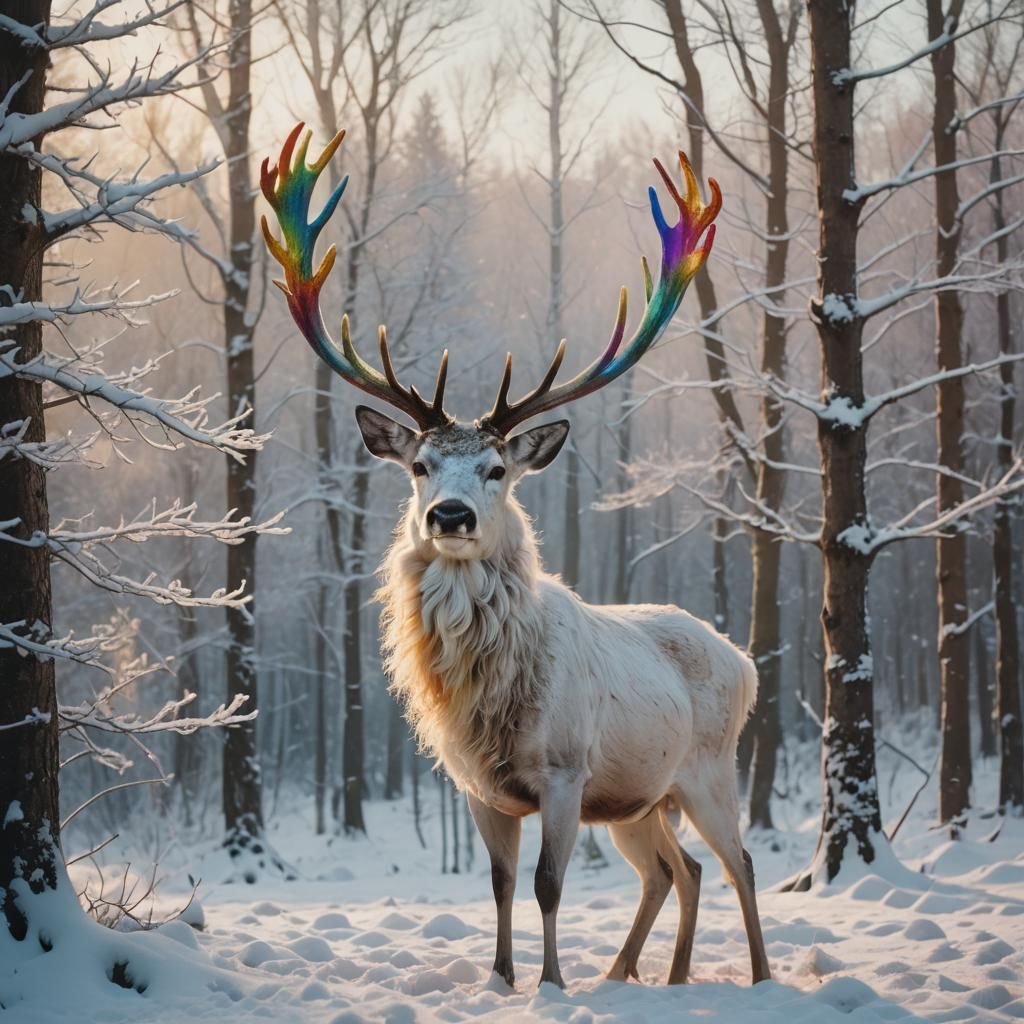 Rainbow Antler Stag in Winter Wonderland