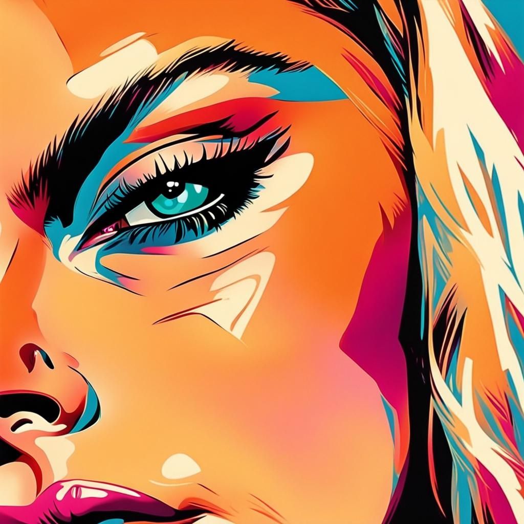 Pop Art Portrait of Woman with Intense Expression