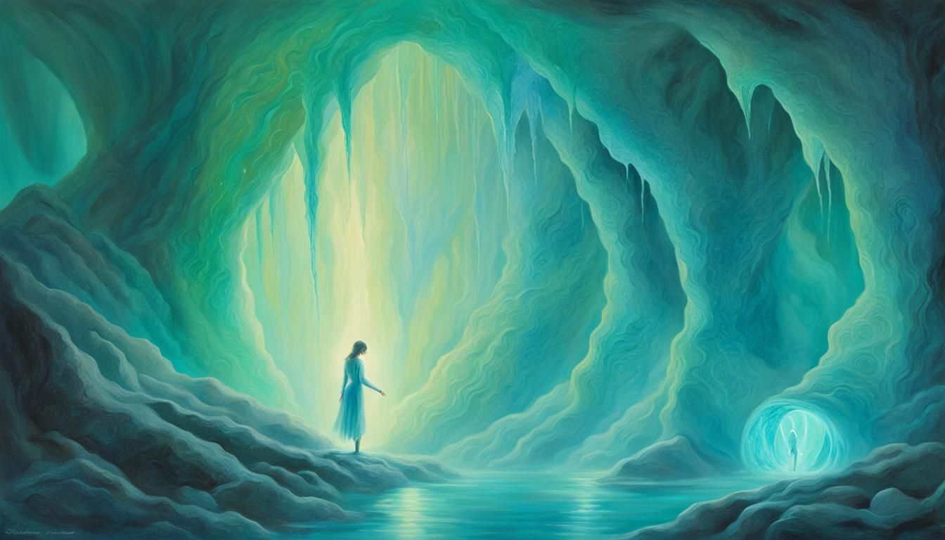 Glowing Crystal Cave in Ethereal Oil Painting Style