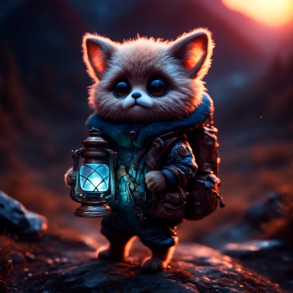 Cute Furry Alien with Lantern and Vest
