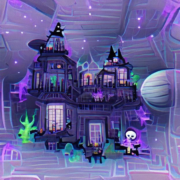 Gothic Mansion Floating in Deep Space