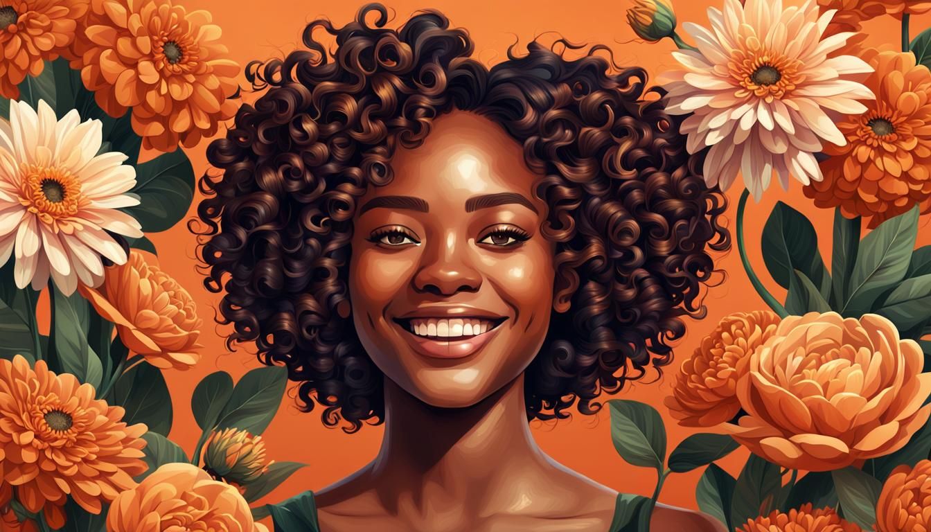 Beautiful Black Woman with Flowers: Flat Vector Illustration