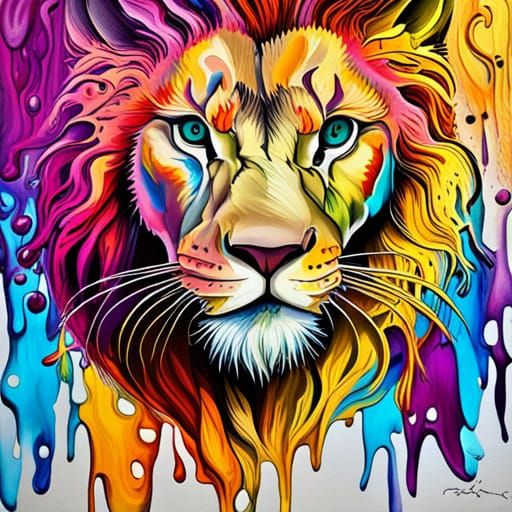 Lion with Amber Eyes in Graffiti Art Style