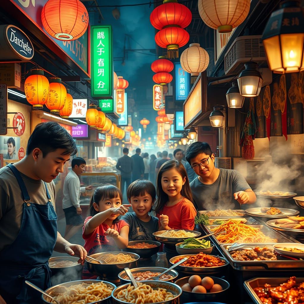 Night Market Delights in Vibrant Neon