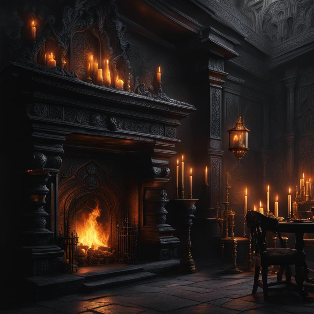 Dark Castle Chamber with Coffin and Bats