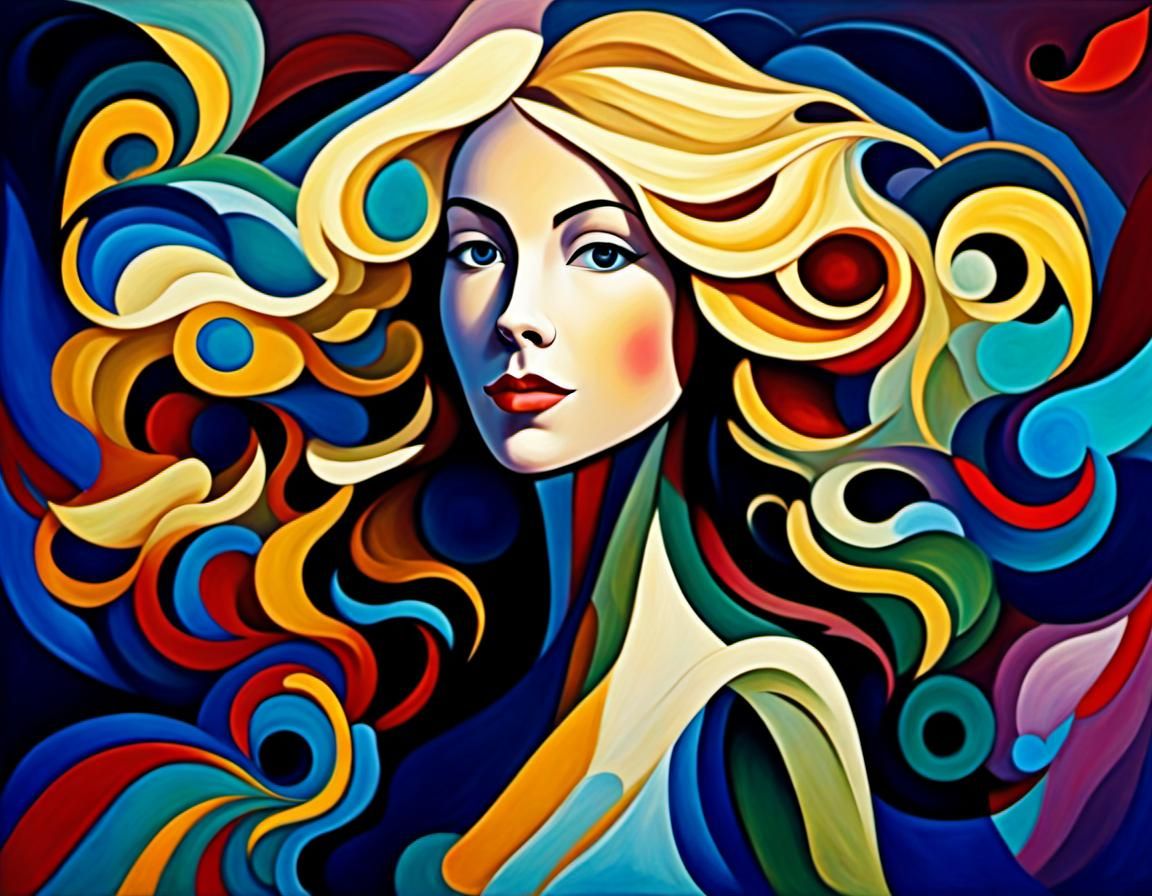 Radiant Woman in Geometric Abstract Impasto Style