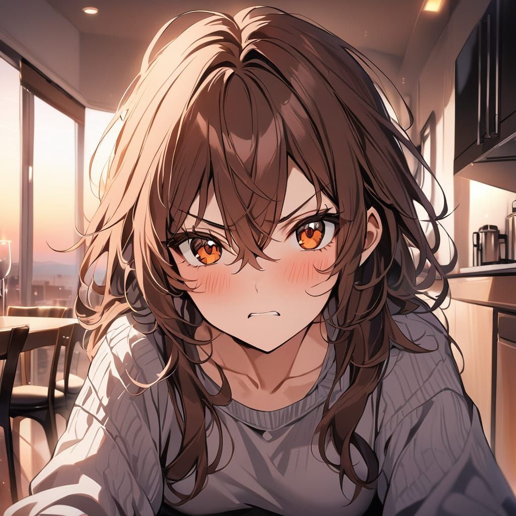 Angry Young Woman Confronts in Cozy Dining Room