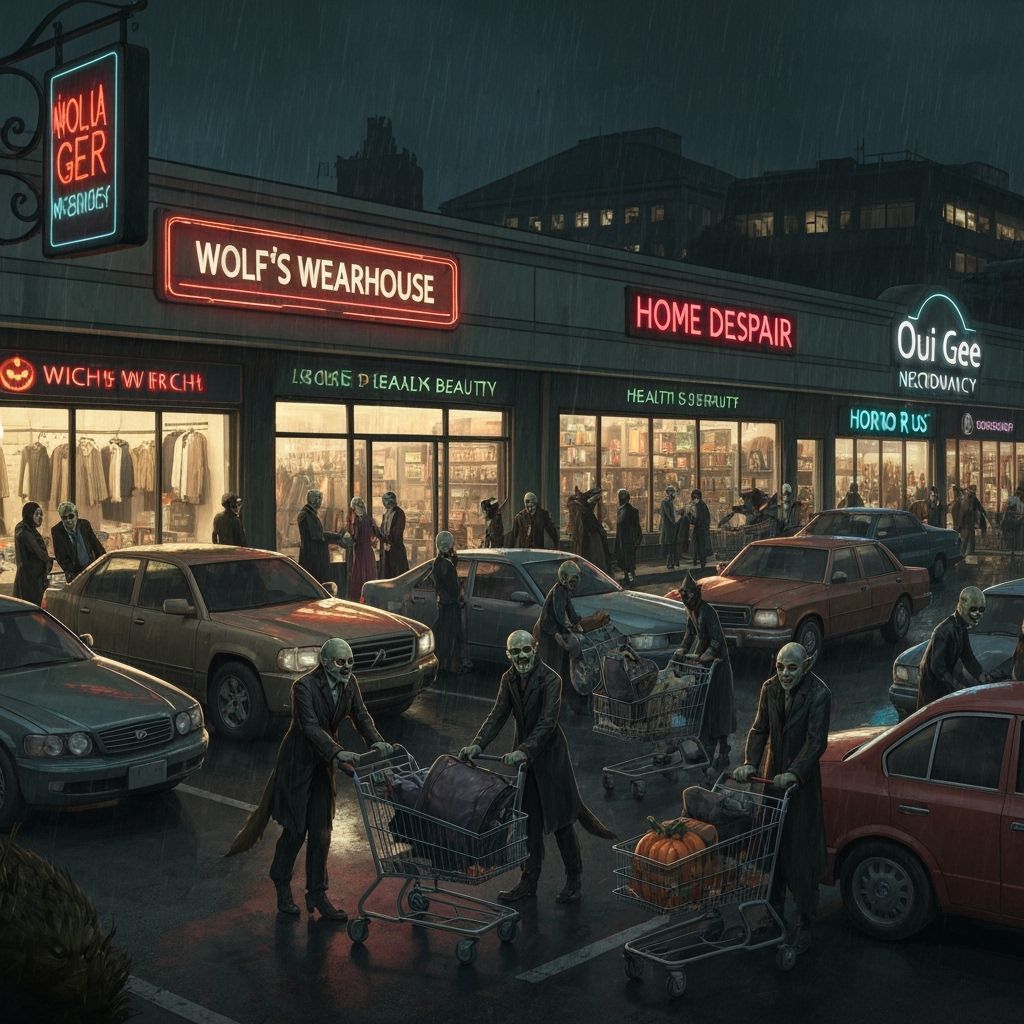 Halloween Strip Mall with Supernatural Shoppers