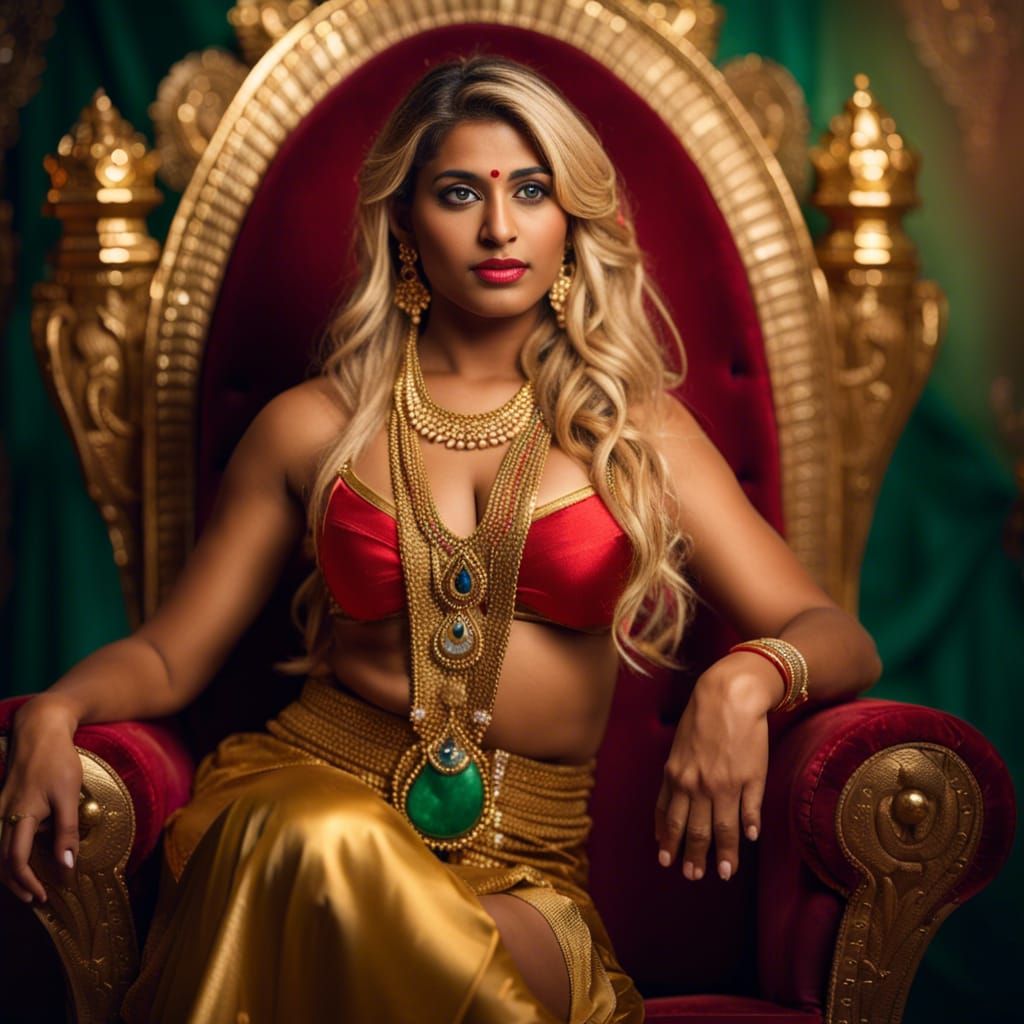 Indian Goddess Seated on Jeweled Throne
