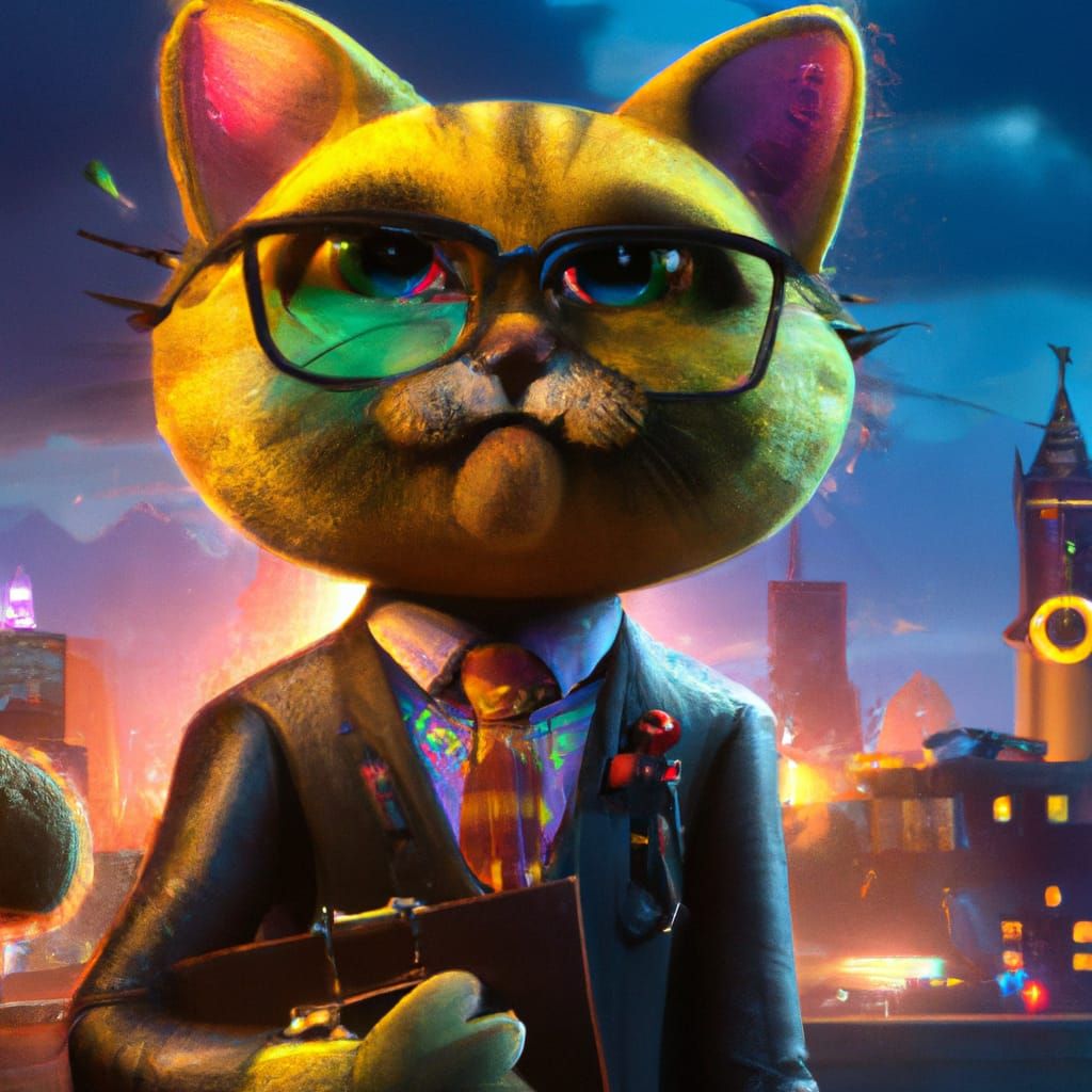 Business Cat Concept Art in Detailed Digital Painting