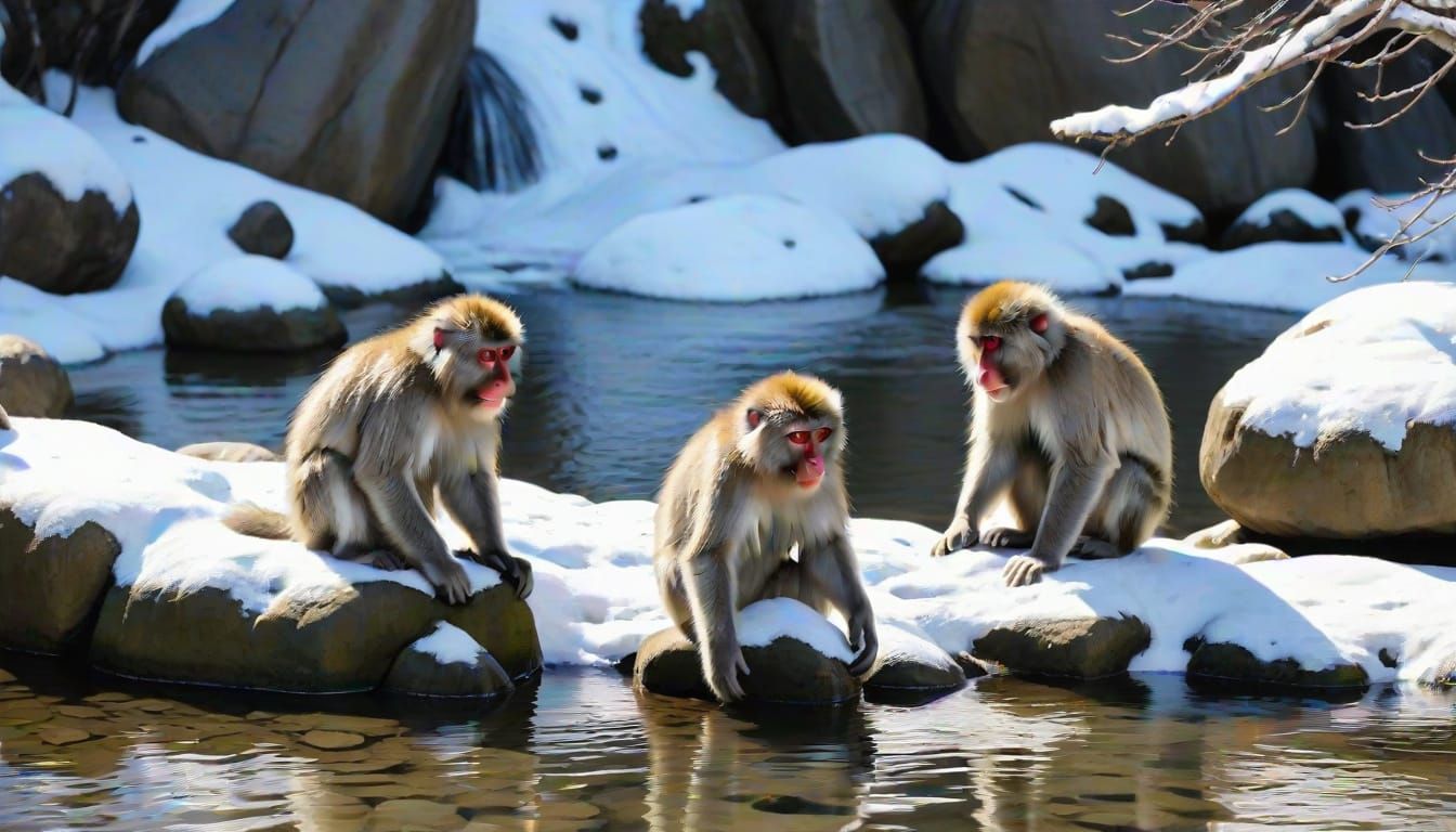 Japanese Snow Monkeys Play in Winter Wonderland