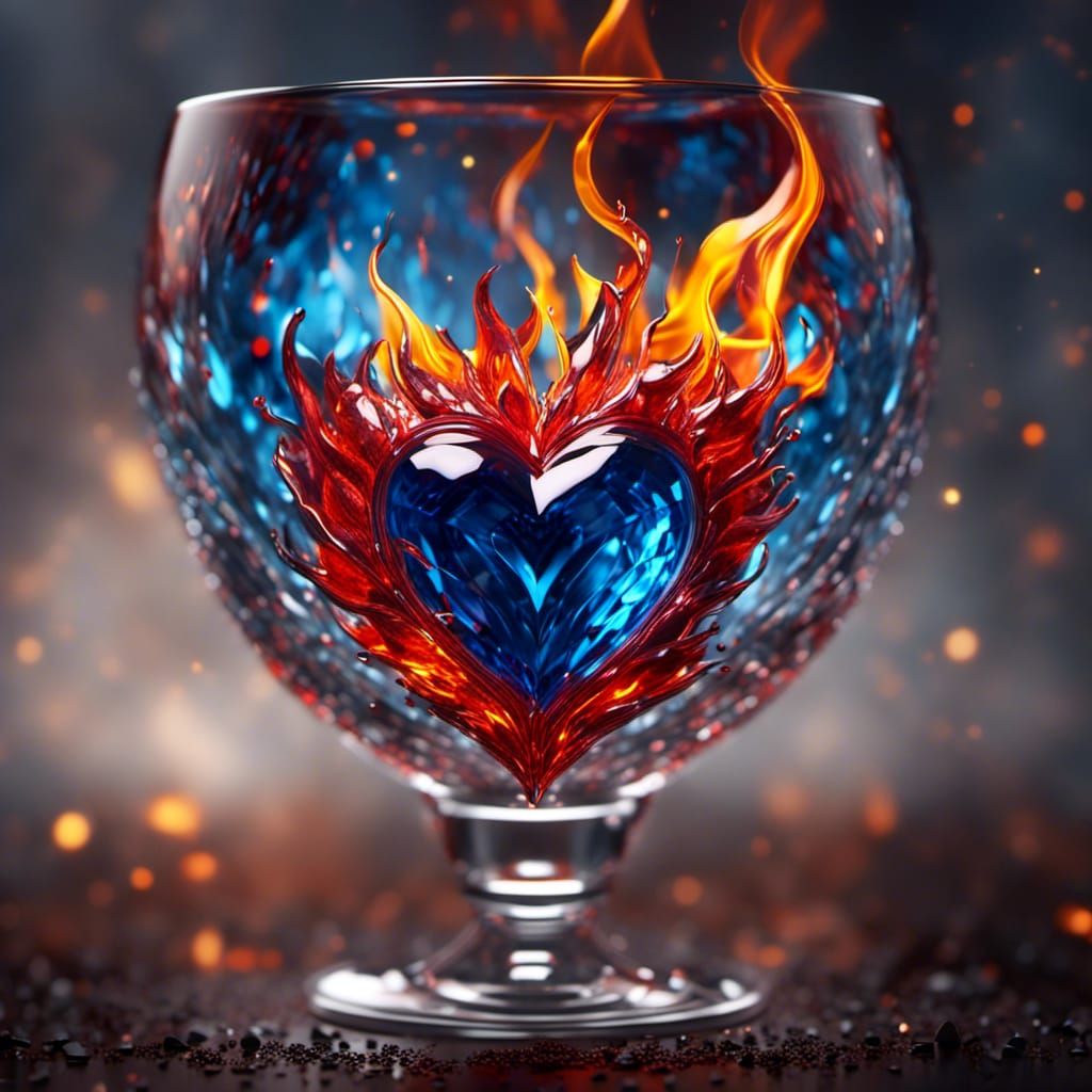 Flaming Heart in Glass Miniature: Surreal Fantasy Art