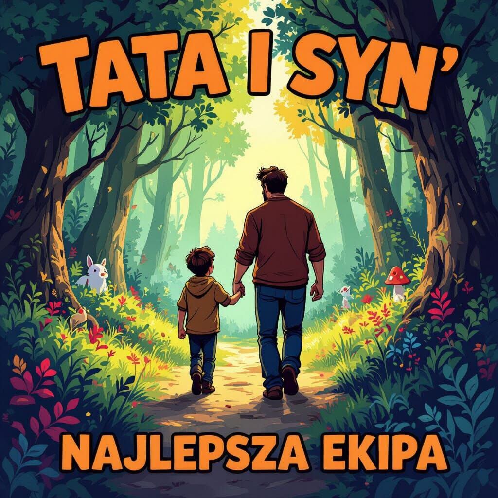 Father Son Fairytale Forest Journey Comic Illustration