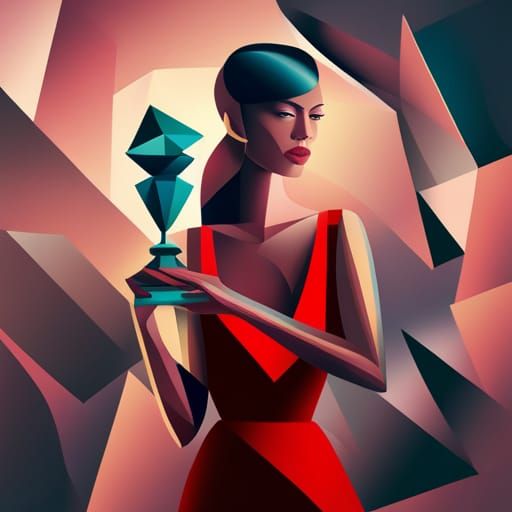 Woman's Triumph: A Cubist Art Deco Painting