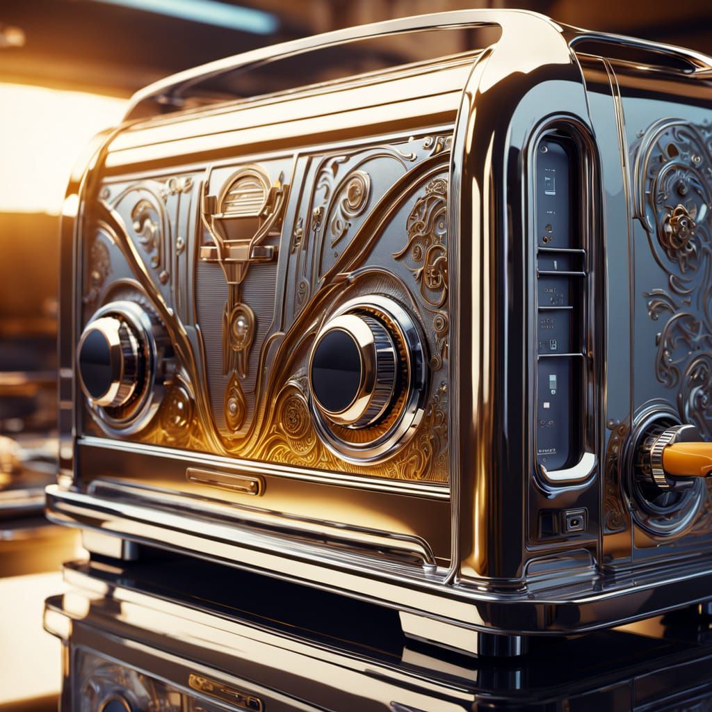 Retro-Futuristic Chrome Toaster in Syd Mead Style