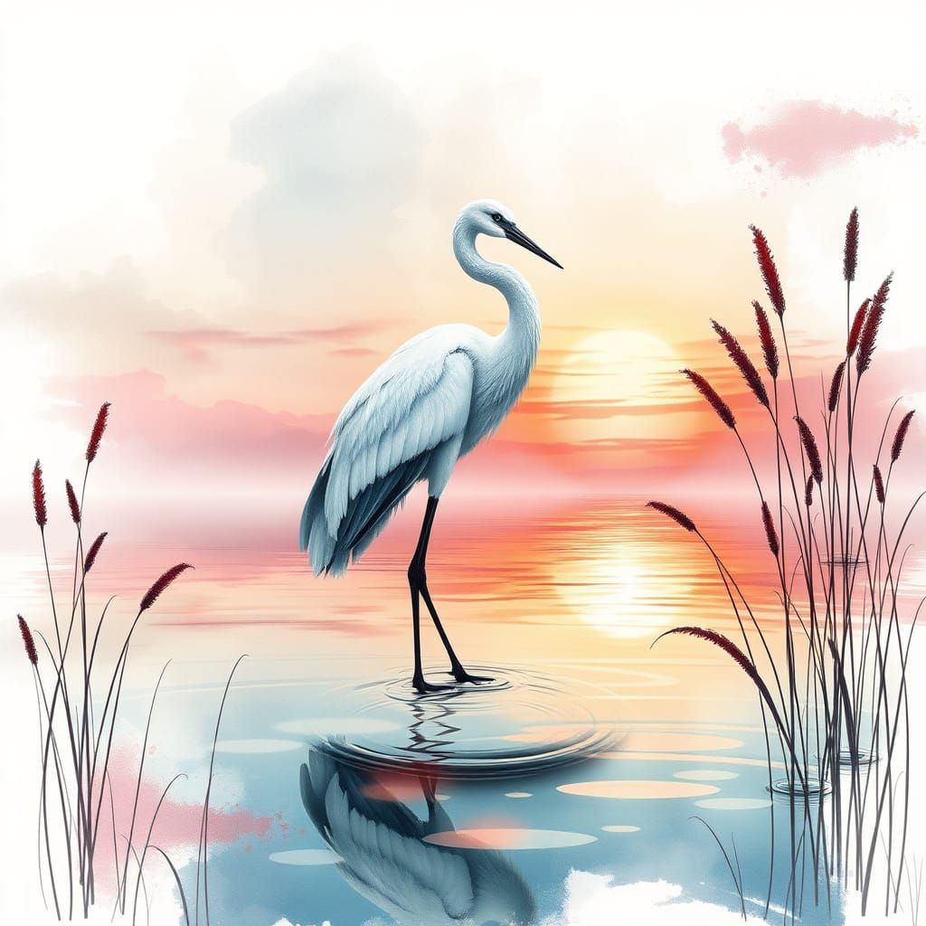 Elegant Crane in Soft Sunrise Hues