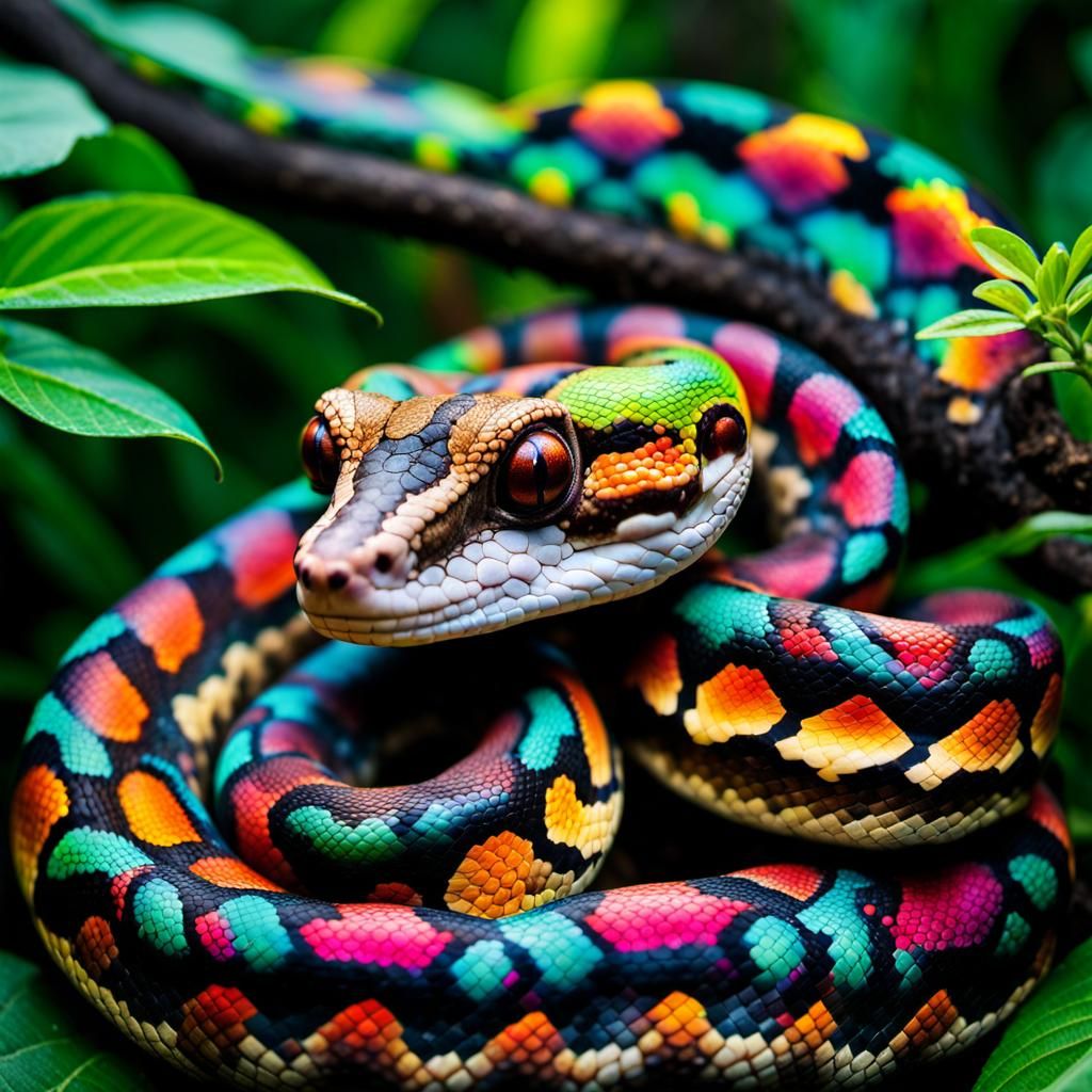 Rainbow Boa Constrictor Portrait in Jungle Setting