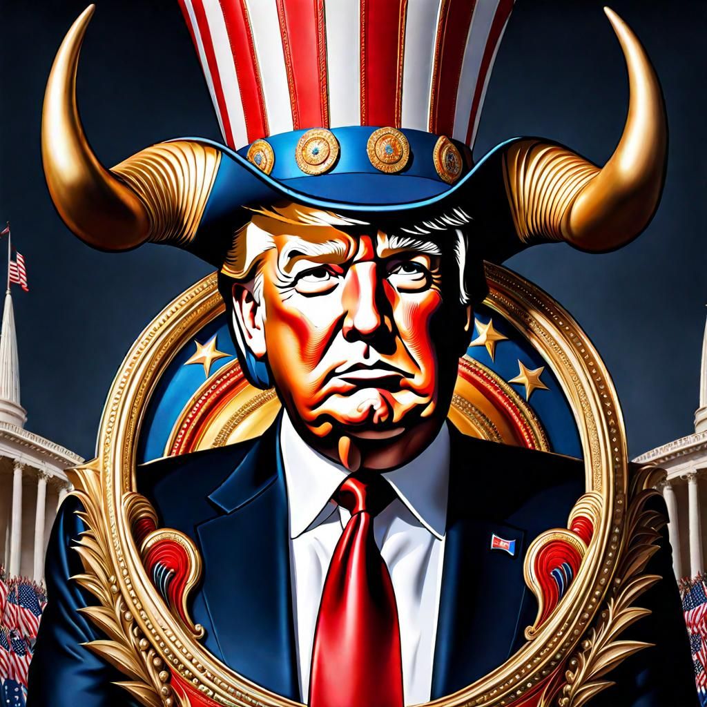 Carnivalesque Donald Trump with Horns, Hyperdetailed Photogr...