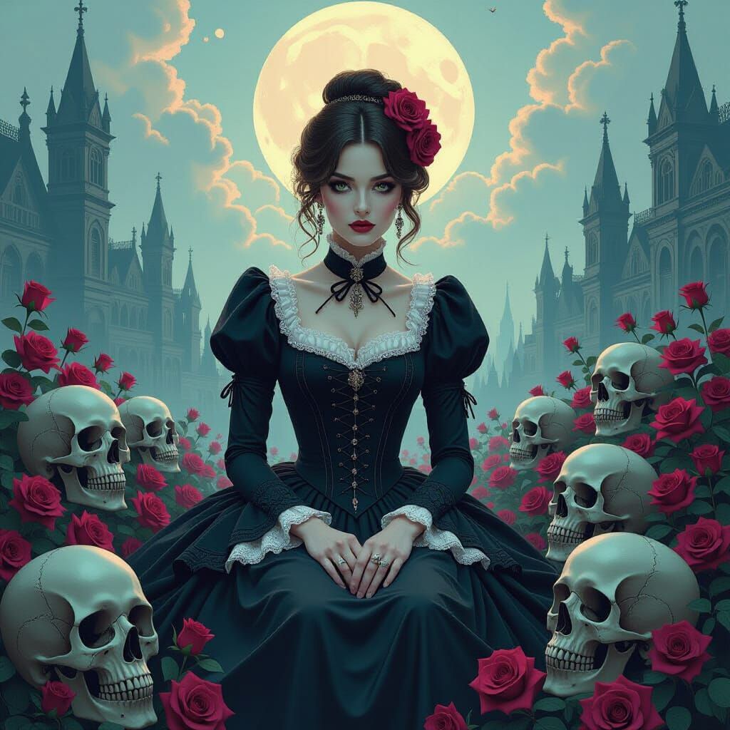 Mystical Woman in Psychedelic Gothic Landscape