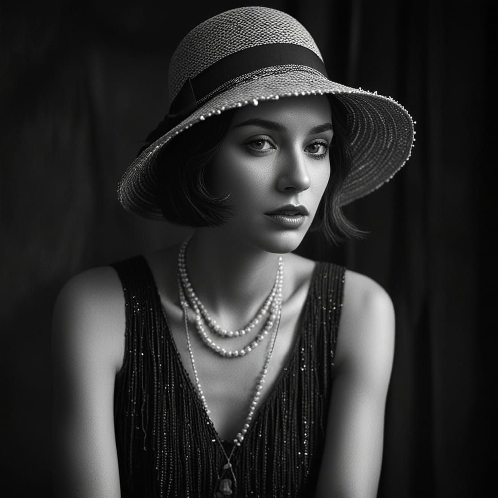 Vintage Flapper Girl in Moody Black and White