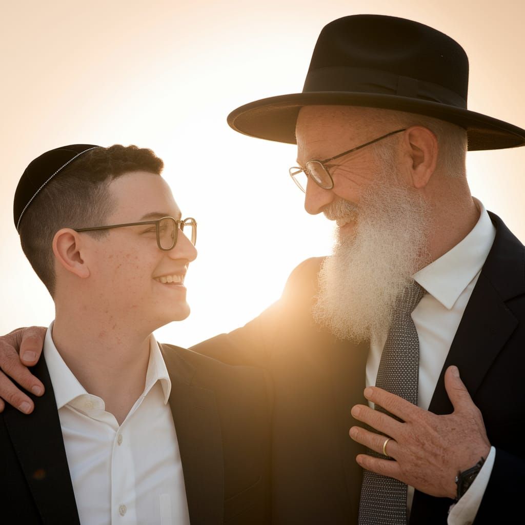 Two Men Sharing a Warm Moment in Glowing Light