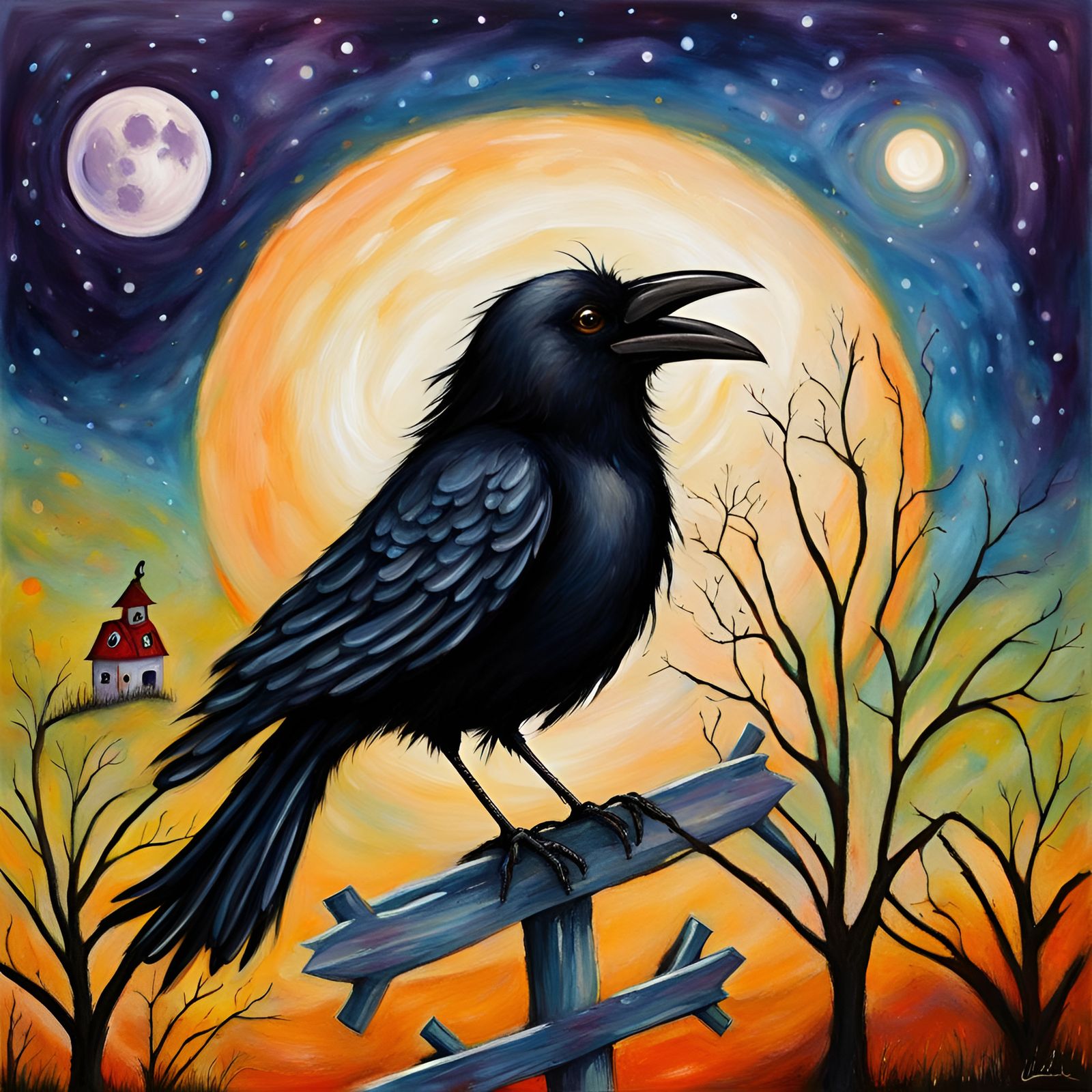 Cute Crow on a Scarecrow Halloween Night