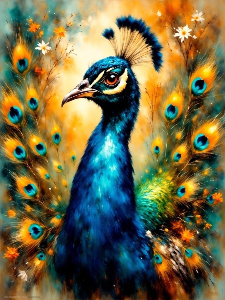 Vibrant Peacock in Impressionist Style
