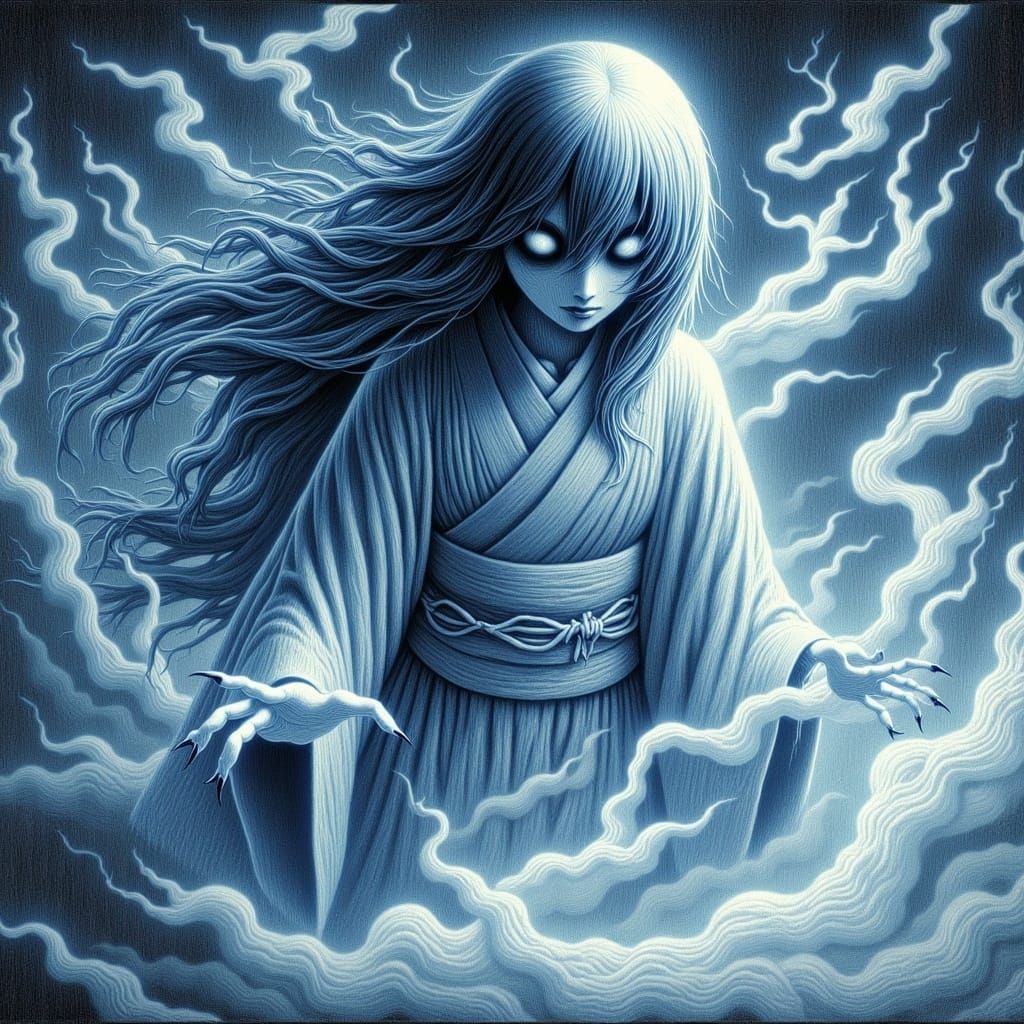 Ethereal Yurei Ghost Drifting Through Mist