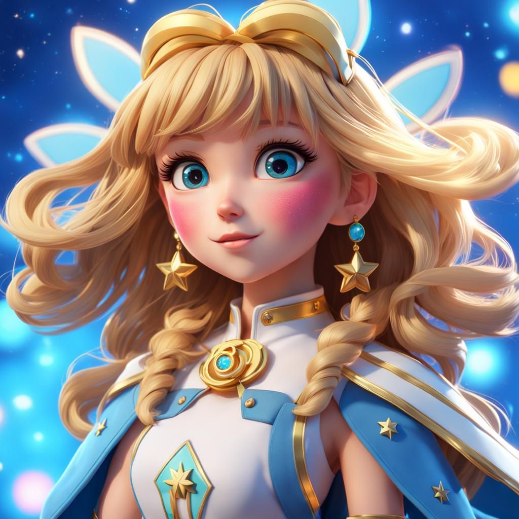 Anime Girl with Star Clothes in 3D Digital Art