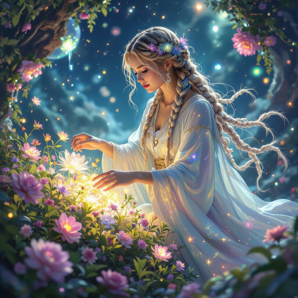 Celestial Botanist Cultivating Cosmic Garden in Hyper-Fantas...