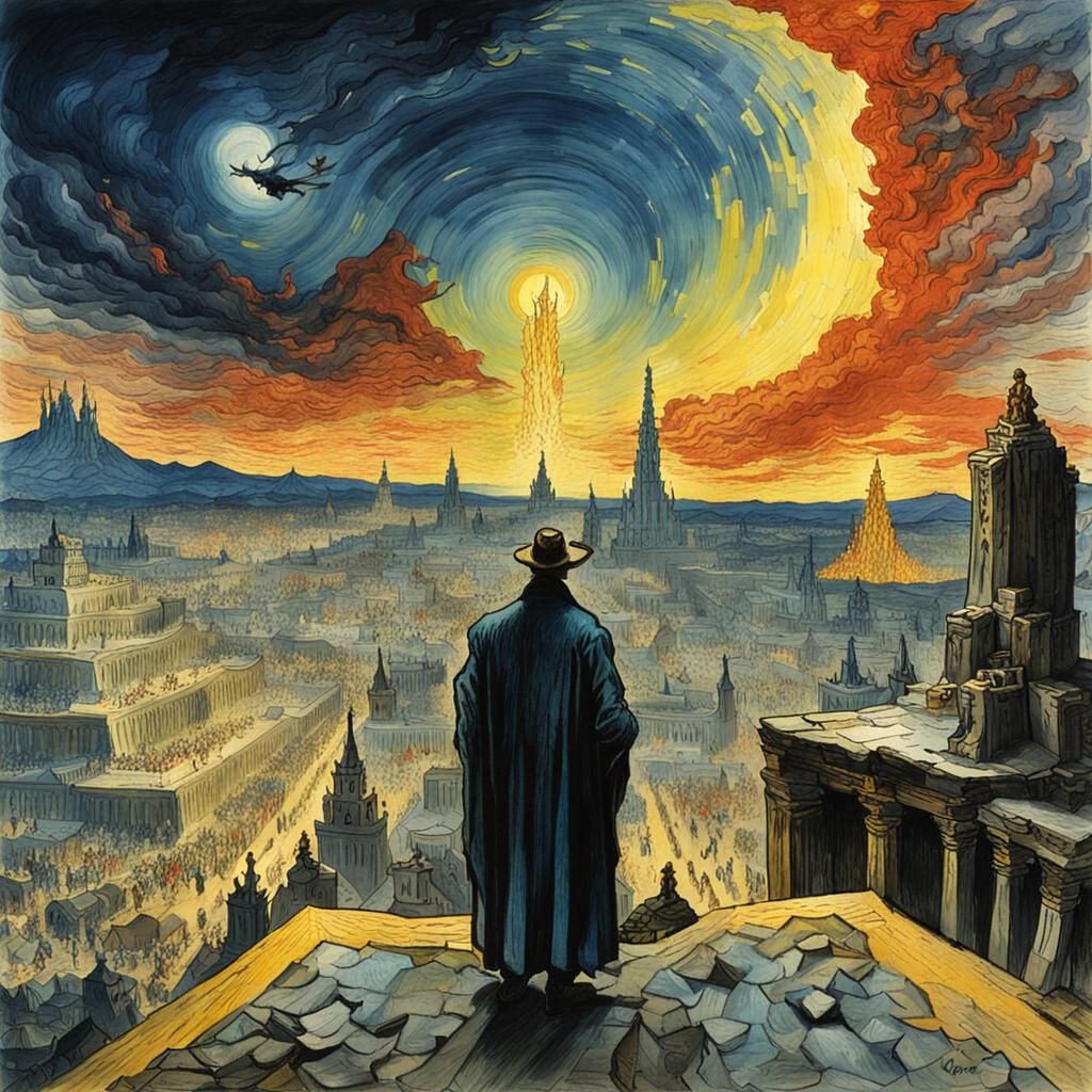 Infernal Temple Balcony: Dreamlike Impressionistic Hellscape