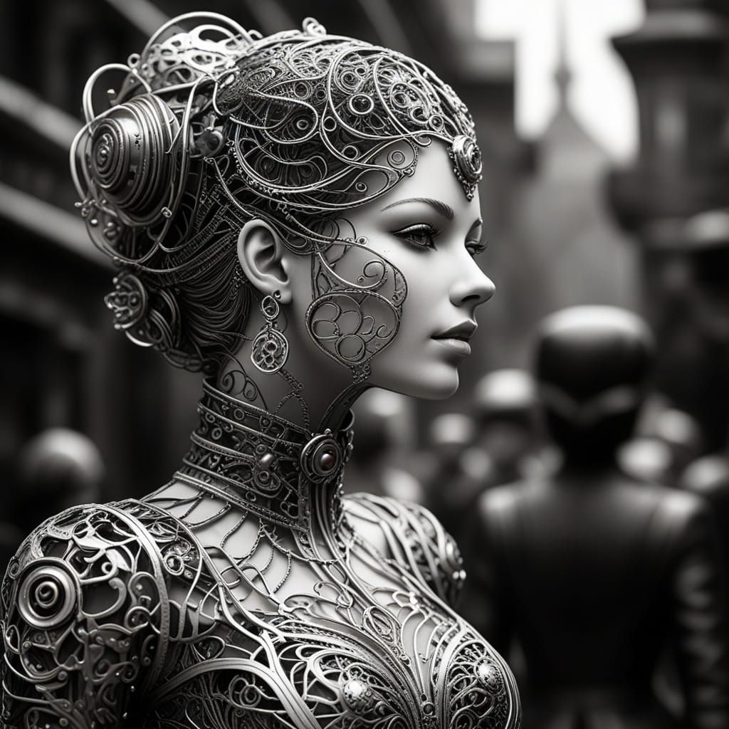 Filigree Steampunk Women in a Misty City