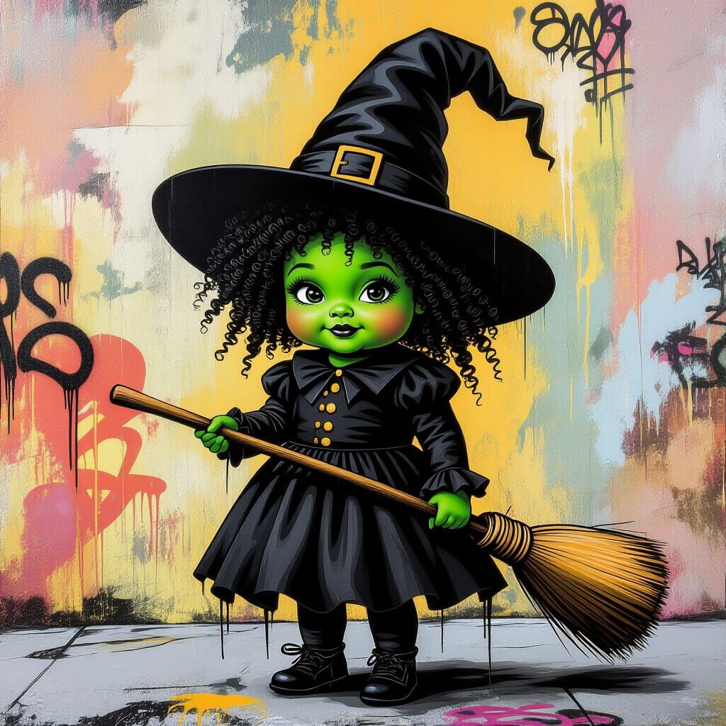 Chubby Black Girl as Elphaba Witch for Halloween