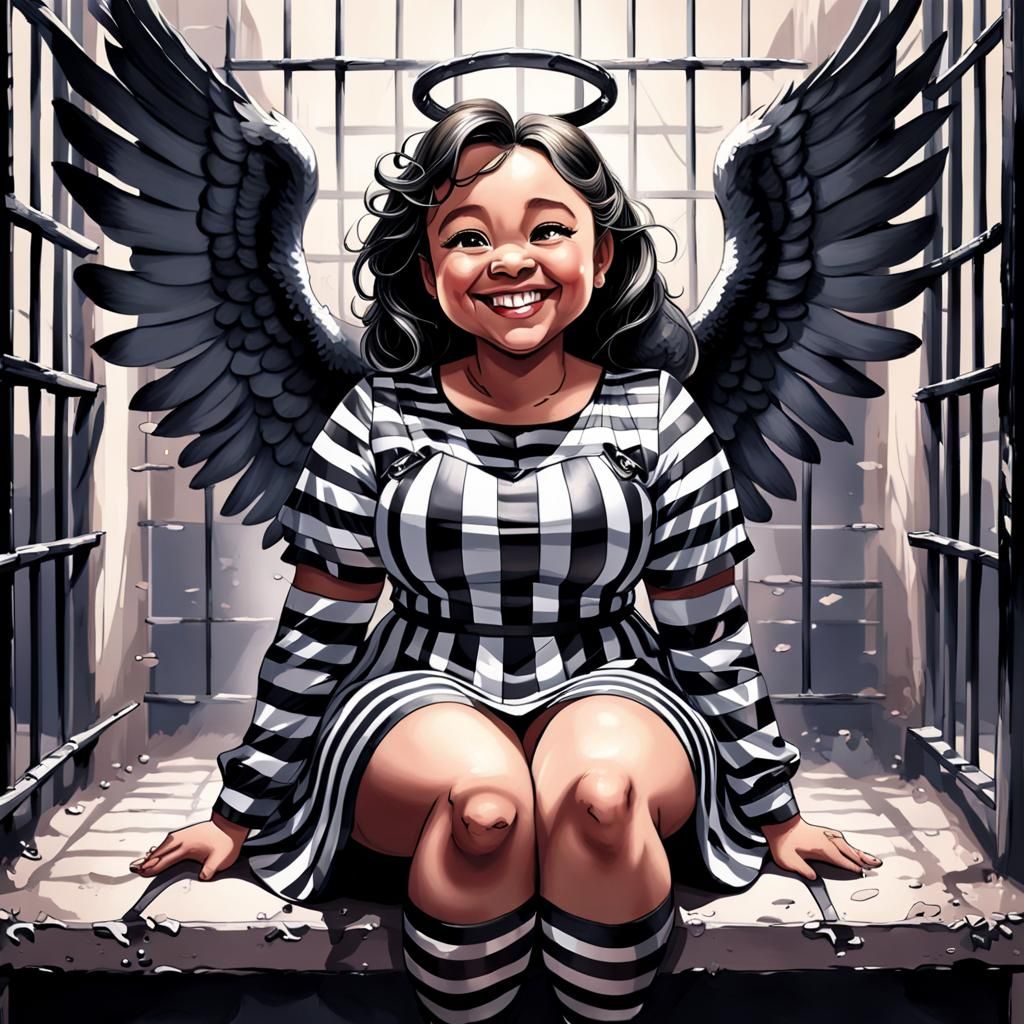 Fallen Angel in Jail: Hyperrealistic Splash Art