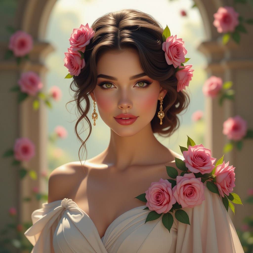 Woman Draped in Roses Concept Art Portrait