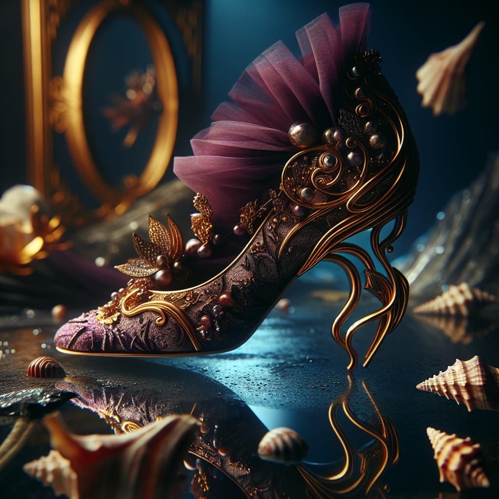 Mermaid's Purple Satin Shoe with Gold Heel