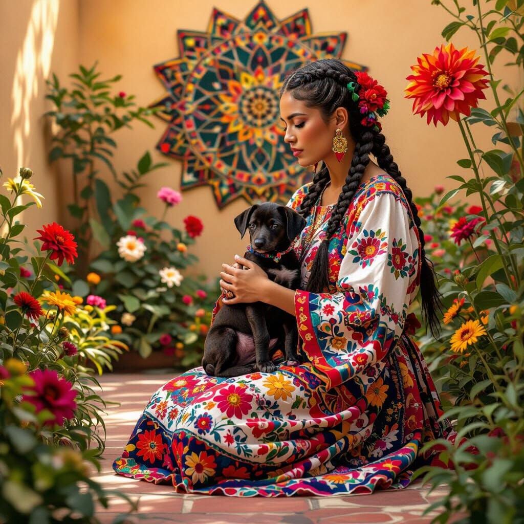 Gemstone art, with a long stem dahlia bloom, a bas-relief of...