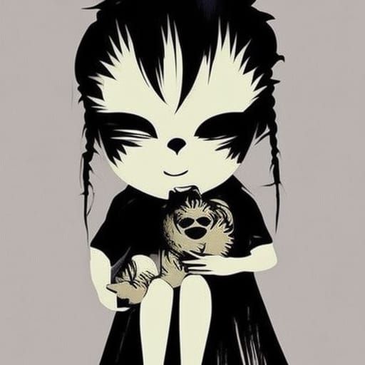 Creepy Girl with Teddy Bear in Horror Scene