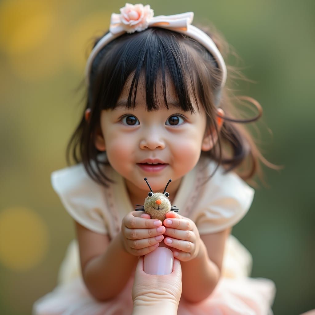 Tiny Japanese Girl on Fingertips: A Charming Portrait
