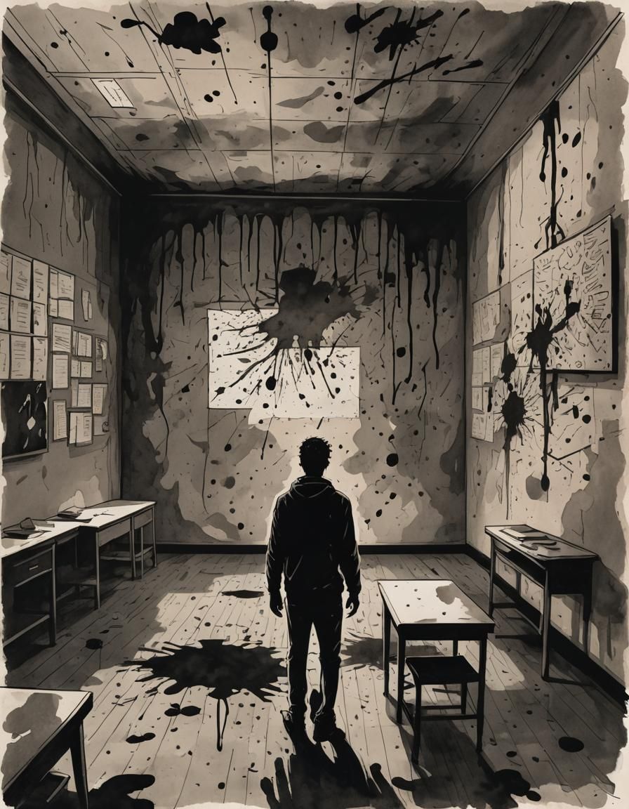 Sinister Ink Illustration of School Crime Scene