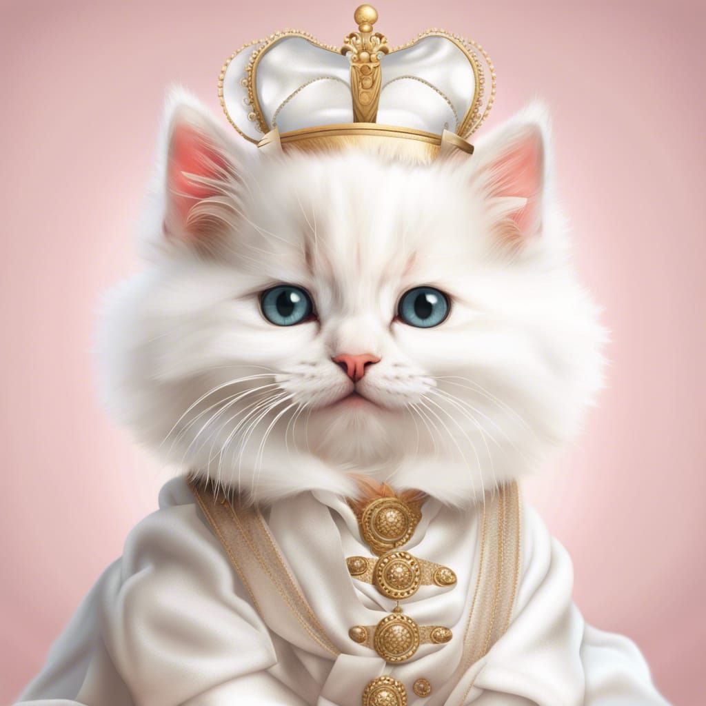 Funny White Kitten Royal Portrait in 8k