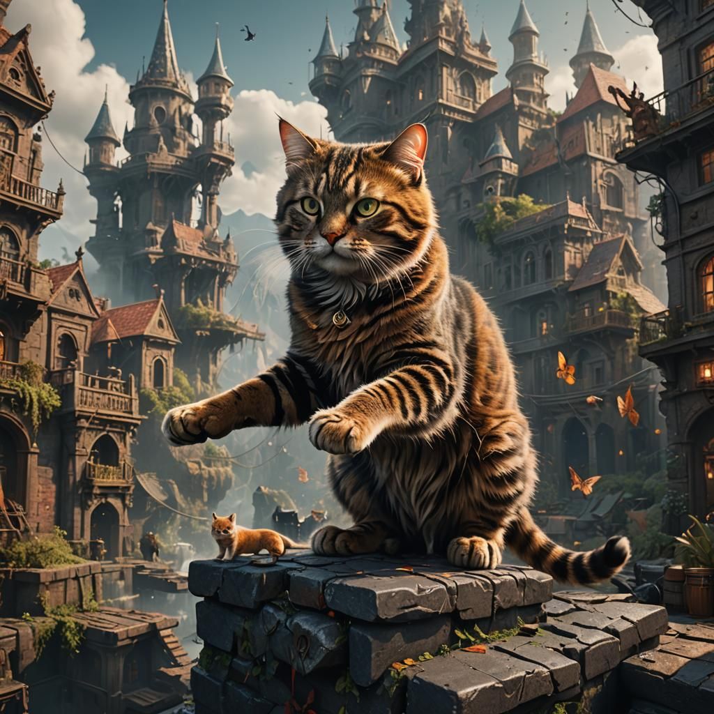 Cat Risks Life in Detailed Fantasy Painting
