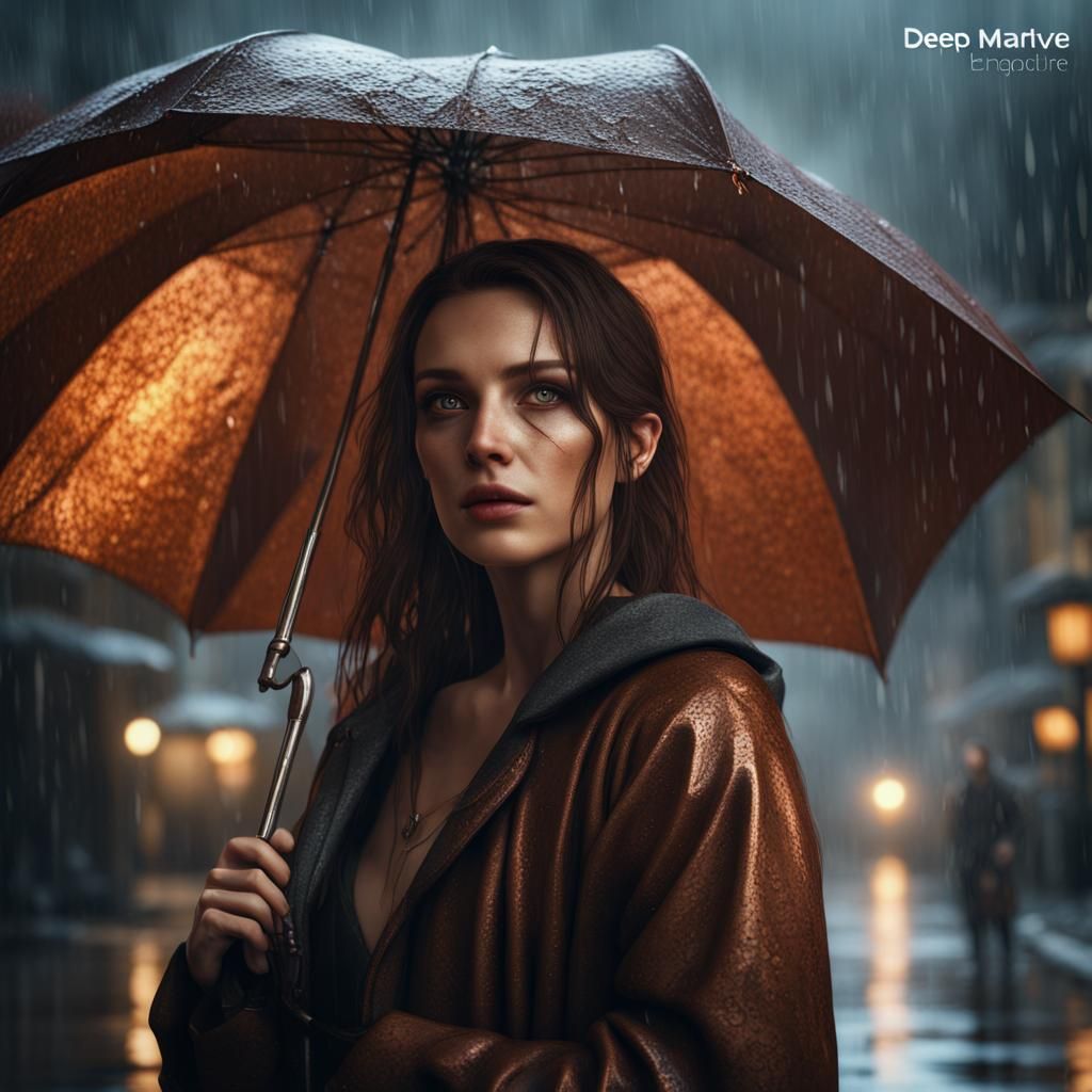 Woman with Copper Eyes in Rainy Matte Painting