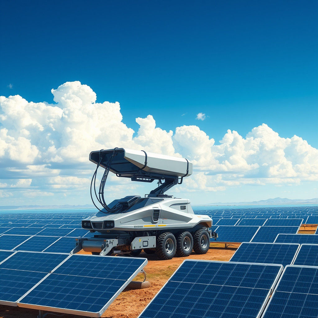 Futuristic Solar Panel Cleaning System in Matte Painting Sty...