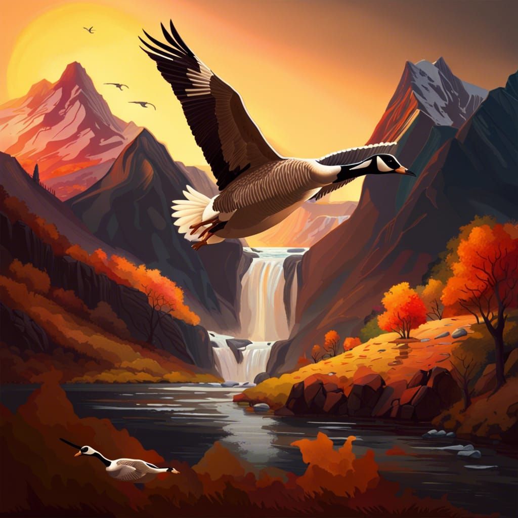 Autumn Landscape with Geese: Hyperrealistic Concept Art