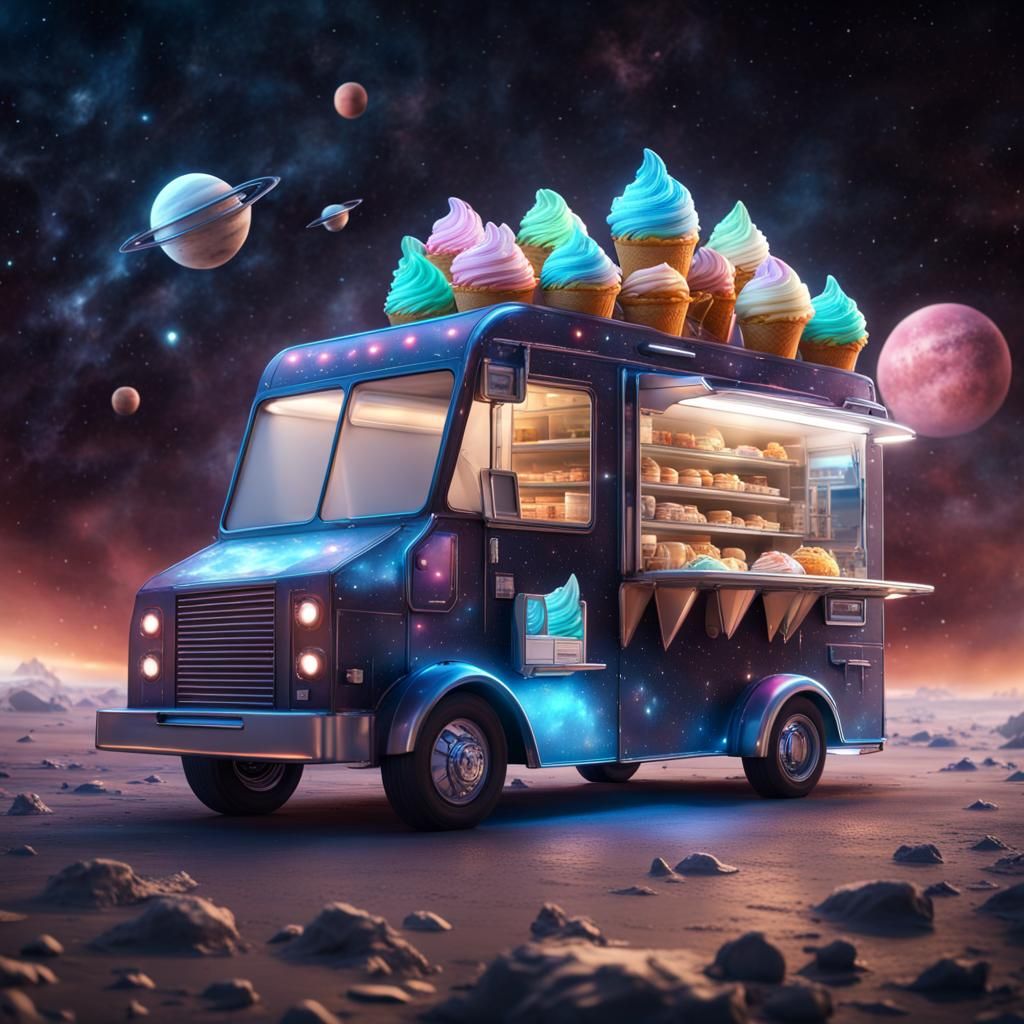 Futuristic Ice Cream Truck in Space, Digital Art